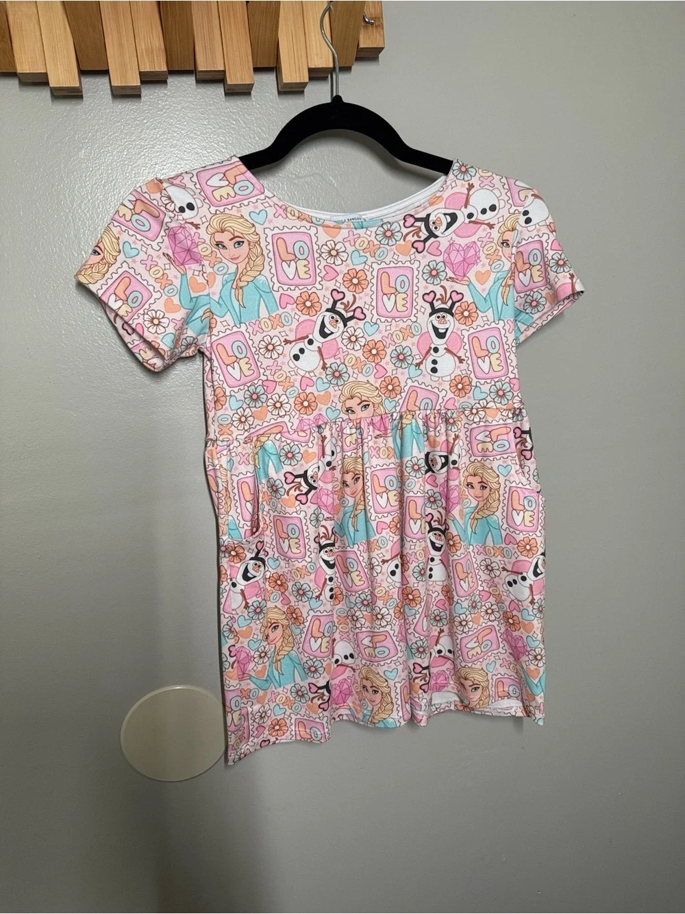 Girls Pink Frozen-Print Short Sleeve Dress